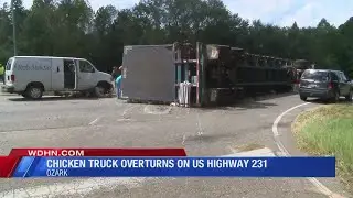 Chicken truck overturned on Highway 231