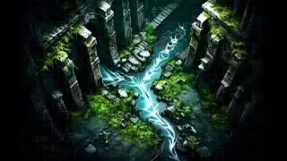 DnD compatible animated map _ Mysterious Waterfall Landscape _ square grid _ ambience for VTT