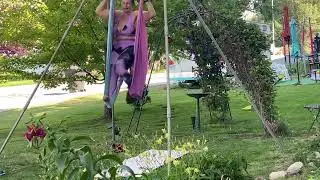 Aerial Yoga butterfly splits￼ to moth. Flow. ￼