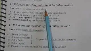 Different types of Stimuli for Inflammation and Cardial sign of Inflammation