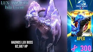 WIN 300 APEX HADROS LUX DNA!  ISLA EVENT- LUX ASSAULT - Entire Playthrough! ~ Jurassic World Alive