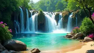 Healing Nature Sounds: Paradise Waterfall & Turquoise River in Tropical Forest