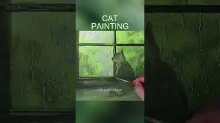 Cat Looking Out The Window Painting,How To Paint Rainy Window #shorts