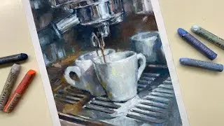 오일파스텔 / 따뜻한 커피 (금속질감의 표현)