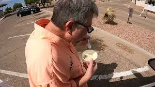 Eating Sour Cream & Potato Soup, Chili Pepper Cafe, Sells Indian Hospital, Sells, Arizona 9 Oct 2023