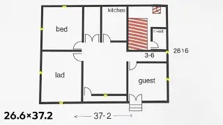 1000 Sq Ft Modern House Plan | 2 Bedroom Layout with Kitchen & Guest Room | Small Home Design 26&times;37