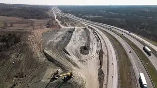 Aerial Journey: I35 Construction Progress at the Texas/Oklahoma Red River Corridor
