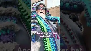 Crochet jester hat and scarf set