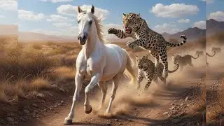 White Arabian Horse Chased by panther the Snowy Grasslands – Intense Wild Chase
