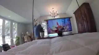 TV lifts and rotates at the foot of Master Bed