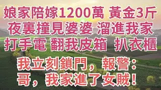 娘家陪嫁1200萬，黃金3斤，夜裏撞見婆婆溜進我家，打手電翻我皮箱，扒衣櫃，我立刻鎖門，報警：哥，我家進了女賊！#慧心家事#為人處世#生活#故事#戀愛#情感#婚姻#家庭婆媳
