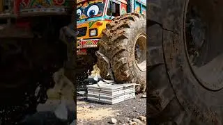 ULTRA CRUNCH ASMR 🧱 Ceramic Tiles vs Cartoon Truck Tire #car #monstertruck