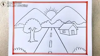 Easy Village Road Scenery Drawing | Simple Pencil Sketch for Beginners