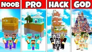 Minecraft: FAMILY SKY ISLAND HOUSE BUILD CHALLENGE - NOOB vs PRO vs HACKER vs GOD in Minecraft