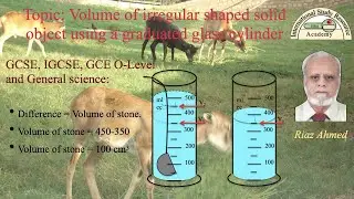 Volume of irregular shaped solid object using a graduated glass cylinder.