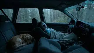 12 HR Cozy Car ASMR: Heavy Rain on Window, Sleeping Pet & Girl | Deep Sleep Ambience 🌧️