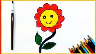 Smile Flower🌼 Drawing And Colouring Step By Step ✨ ||  सनफ्लावर का ड्राइंग कैसे बनाएं 💖