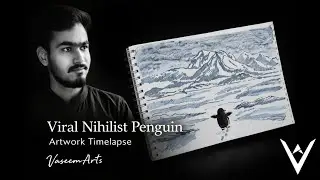 Viral Nihilist Penguin Artwork 🐧 | How to Draw Penguin | Art Timelapse