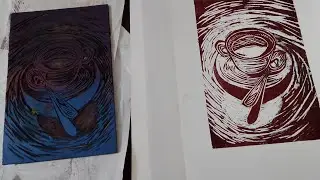 The linoleum block  design of a teacup and spoon #youtube #shorts