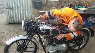 Starting a 1939 Triumph Tiger 80 at Andy Tiernans.