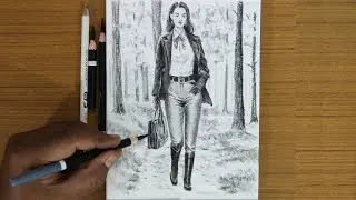 Drawing A Walking Girl || A Modern Lady Pencil Drawing