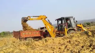 JCB Escorts Digmax Backhoe Loader Loding Mood Mahindra and Eicher tractor trolley Load work Jcbvideo