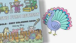 Coloring a Colorful Peacock | Rustic Farm Retreat Coloring Book | Full Relaxing Bird Art