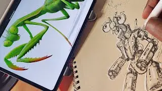 How I Drew this Robot Praying Mantis Inspired Character | Drawing Workflow