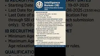 Intelligence Bureau (IB)ACIO II/ Executive 3717 vacancy 2025 #govtjobs #ib#inteligencebureau#shorts