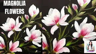 Magnolia flower painting/easy acrylic painting tutorial for beginners