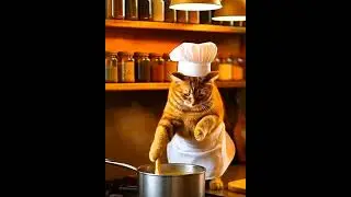 Cat cooking mouse