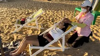 ASMR QUEEN OF BEACH MASSAGE / BEST HEAD FOOT & SHOULDER MASSAGE with sounds of sea waves