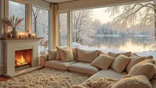 Winter Lake Morning Ambience ❄️ Gentle Piano, Fireplace & Soft Snowfall for Relaxation & Sleep