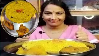 Eating KHICHURI With ILISH Mach Vaja 😋, Kashmiri Aloo Dom || mukbang eating ||