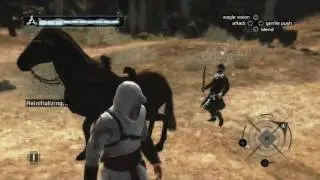 Assassin's Creed, enemy guard runs into horse's rear end.