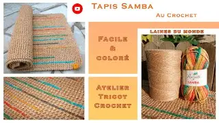 Faire un Tapis Color&eacute; au Crochet 😍 Jute et Samba🧶 Point crochet &eacute;pais et r&eacute;p&eacute;titif ✨#tapis #crochet