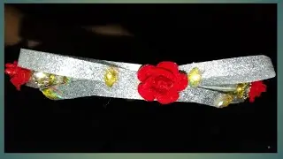 DiySilver Glitter Hair Band with Red Rose & Crystal Stones