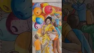 Memory Drawing - A Village Fare🧸 #watercolor #memorydrawing #artwork #art