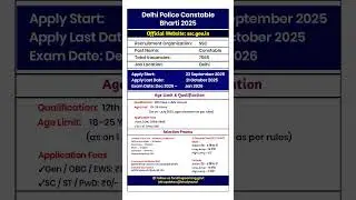 Delhi Police Constable Recruitment 2025 | 7565 Vacancies | 12th Pass Apply Online | Full Details