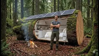 Building a house in the forest (ASMR) - This man built a mini house inside a tree trunk by himself