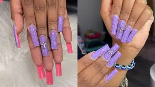 CROC PRINT NAIL ART 💜🐊 | PINK BOTTOM | ACRYLIC NAIL TUTORIAL | NAILS FOR BEGINNERS 💓