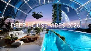 Jazzy House Music, Luxury Rooftop Pool, UFO Sci-Fi Space Sunset Atmosphere for Relaxation, Study