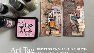 Mixed media art tags. Grungy fall looking art tags using distress inks, texture paste, and collage