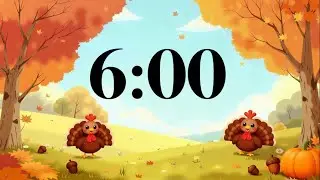 6 Minute Thanksgiving Timer 🦃 Cute Turkeys, Fall Trees & Happy Acoustic Music | Classroom Countdown
