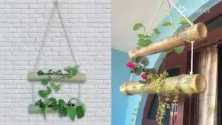 BnoSpace Bamboo 2 Steps Hanging Planter with Strong Cotton Rope and S Hook