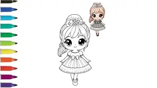 Cute Princess Doll Coloring Page for Kids | Easy Girl Drawing & Coloring Tutorial for Toddlers