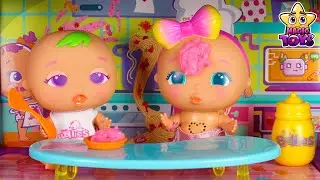 RUTINA de NOCHE de las Mu&ntilde;ecas BELLIES beb&eacute;s en su nueva casa con JUEGOS de SLIME