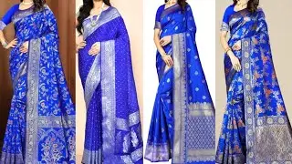 💢🍀Top Latest Royal Blue Silk Saree 2025 | Party Wear Dark Blue Colour Silk Saree Design