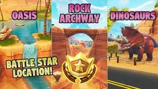 Search between an oasis rock and dinosaur (paradise palms Fornite location)