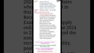 NPCIL Assistant Grade First Recruitment 2024, (HR/F&A/C&MM), Notification 2024 Jobs #jobs #job